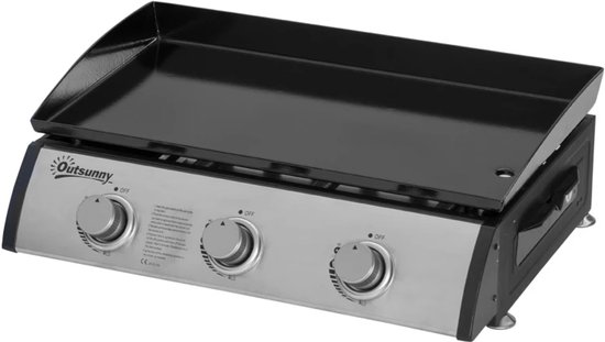 Gasbarbecue - Tafelmodel Gasbarbecue en Gasgrill - 3 Branders - 7,5 kW - met Slang, Drukregelaar, Vetopvangbak, Antiaanbaklaag, RVS Grillplaat - 63 x 48 x 21 cm - Zilver van Merkloos