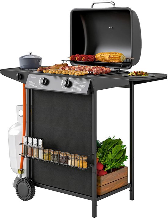 Gasgrill 7 KW Grillwagen Inkl 3 Branders Zijkoker Rol Drukreductor Deksel Gasslang 2 Verwarmingszones Thermometer Zijplanken, BBQ Tuinbarbecue Voor Balkon, Grill 107 X 54 X 96 Cm van Kynast Garden