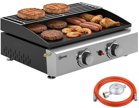 Gasgrill - Gasbarbecue met 2 Branders - Draagbare Gasbarbecue en grill - 5 kW - Grillwagen - Tafelgrill - met Keramische Coating, Grillrooster & Warmhoudrek - 51,5 x 44 x 21 cm - Zwart van Merkloos