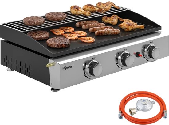 Gasgrill - Gasbarbecue met 3 Branders - Draagbare Gasbarbecue en grill - 7,5 kW - Grillwagen - Tafelgrill - met Keramische Coating, Grillrooster & Warmhoudrek - 62 x 44 x 21 cm - Zwart van Merkloos