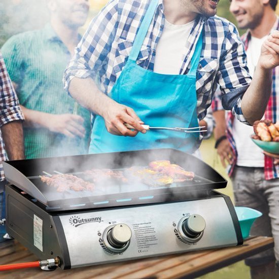 Gasplaat – Gasbarbecue – Kookplaat – Buitenkoken – Draagbaar – Antiaanbaklaag – 2 x 3 kW Branders van Merkloos