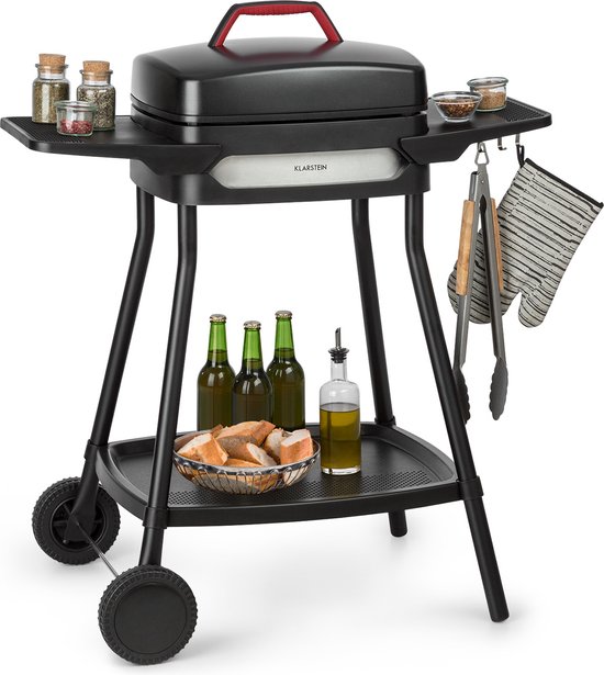 Gatsby elektrische barbecue 2000W anti-aanbaklaag zijtafels zwart van Tristar