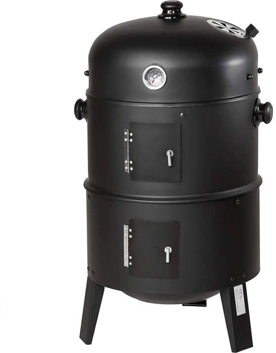 Geargalaxy BBQ Roker - Houtskoolbarbecue - Vatroker - Smoker BBQ - Kogelbarbecue - Voor Grillen, Roken & Buiten Koken - Zwart