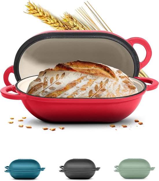 Geëmailleerde Gietijzeren Zuurdesem Broodoven - Non-stick Ovale Oven met Deksel 2QT - Rood van Merkloos