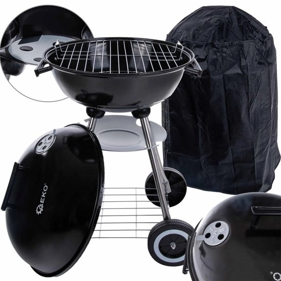 GEKO Ronde houtskoolbarbecue - Met deksel - Ø 39 cm rooster - Zwart - Inclusief hoes van Merkloos