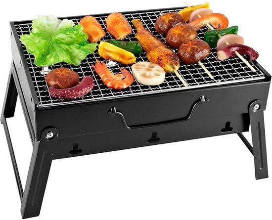 GELLDG Houtskoolgrill - Reisegrill met Uittrekbare Aslade - Opvouwbare Minigrill 35x27x20cm - Geschikt voor Picknick en Camping - Metalen Tischgrill - Draagbaar Design