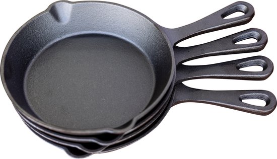 Gietijzeren pan - Skillet - set 4 stuks - 16cm - preseasoned van Merkloos