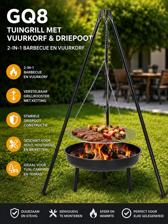 Gotel GARDEN GRILL WITH CAMPFIRE TRIPOD + FIREPELLER