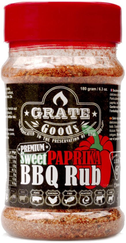 Grate Goods Sweet Paprika Premium BBQ Rub 180 gr van Merkloos