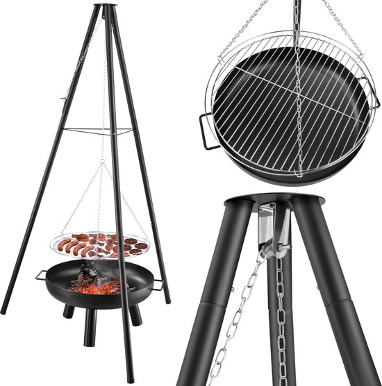 Gregman Roast 35 - Vuurschaal en Grill 2-in-1 - Tuinhaard BBQ met Verstelbaar Rooster - Zwart