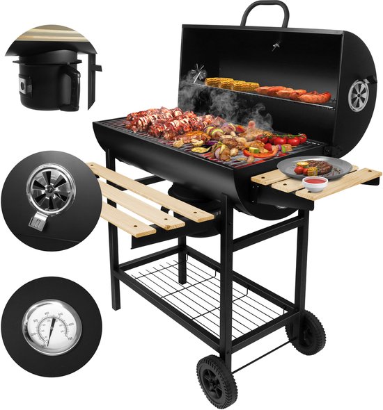 Gregman Roast 80 Houtskool BBQ - Grote Tuingrill met Deksel - Thermometer & Zijplanken - Verstelbare Luchtregeling - Zwart van Merkloos