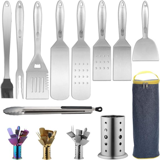 Grill accessoires kit 10 stuks met een keukengerei houder BBQ barbecue gereedschap set roestvrij stalen handvat geen smelten geen afkomen en hittebestendig Barbecue