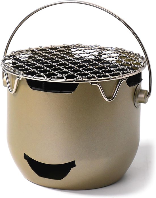 Grill - Draagbare houtskoolgrill - Mini houtskoolgrill van roestvrij staal - Kleine buitengrill - Geschikt voor kamperen, barbecueën in de achtertuin, campers en picknicks (Groen) van Merkloos