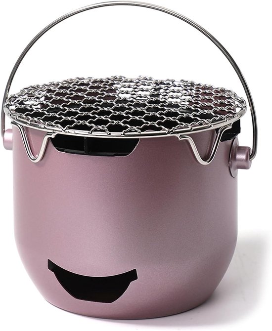 Grill - Draagbare houtskoolgrill - Mini houtskoolgrill van roestvrij staal - Kleine buitengrill - Geschikt voor kamperen, barbecueën in de achtertuin, campers en picknicks (Paars) van Merkloos