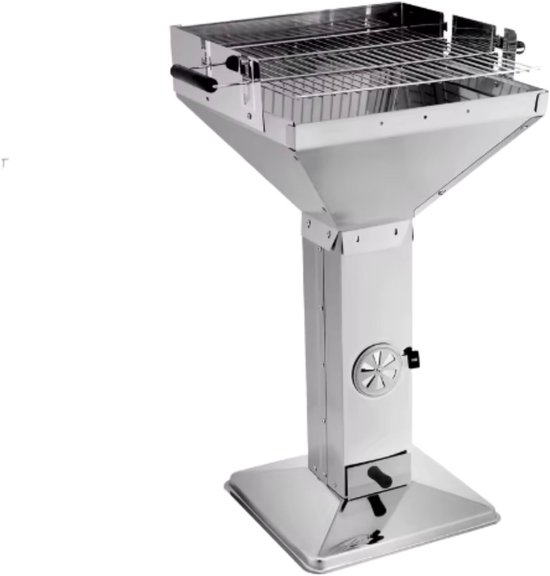 Grill Houtskool BBQ Fioren - Voor Tuin, Camping & Outdoor - Draagbare Trechterbarbecue met Plank - Roestvrijstaal - 48x63x90 cm van Merkloos