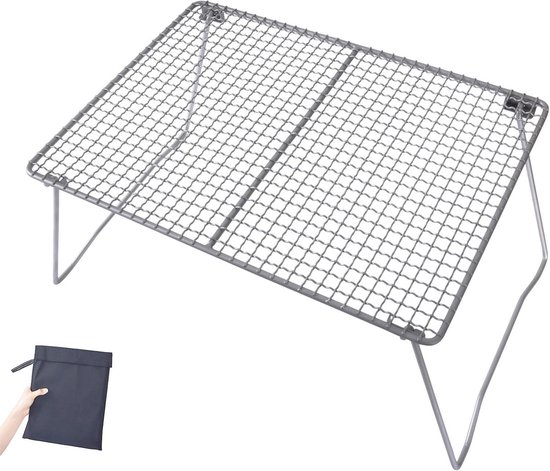 Grill Plaat Mini Barbecue Pan - Houder Met Opvouwbare Poot - Lichtgewicht - Camping Tafel voor Strand Picknick Outdoor Keuken Ti15160I van Merkloos