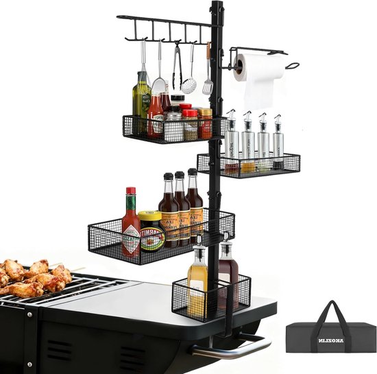 Grillaccessoires Organizer met Papieren Handdoekhouder en Gereedschapshouder voor Barbecue en Kampeergrill, Ideaal voor Buiten koken en BBQ Accessoires