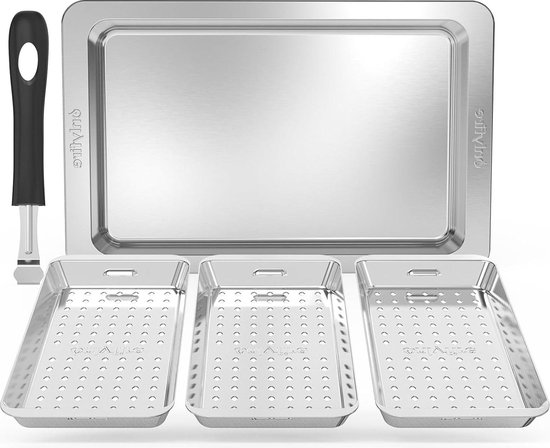 Grillmand Set - Geperforeerde Roestvrijstalen BBQ Grill Basket - Dienblad en Handgreep - Groenteschaal - Grillschaal - Groentemand - Groenten Vlees Broodgroenten van Moestuin 2.0