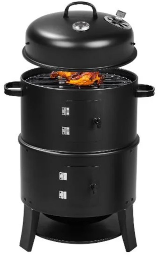 GRILLMEISTER Barbecue - Roken Stomen & Grillen! - 3 In 1 BBQ - Met Themometer - Robuuste Houtskool BBQ van Merkloos
