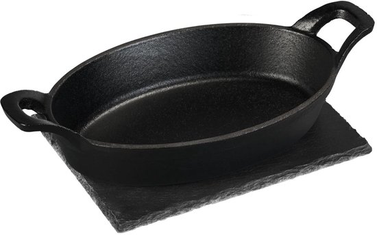 GRILLMEISTER Gietijzeren BBQ-grillpan - Mini ovale pan + serveerplateau