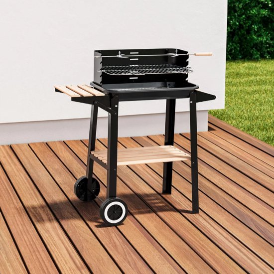 GRILLMEISTER Houtskool Barbecue - Met afneembaar spit - Grillwagen op wielen - in hoogte verstelbaar - Eenvoudige montage van GRILLMEISTER