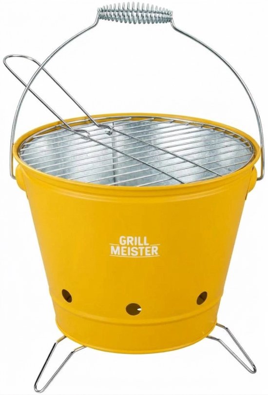 Grillmeister Kansas Houtskool Barbecue Emmer – Geel – Compacte Houtskoolbarbecue Ø 27 x 25 cm van GRILLMEISTER