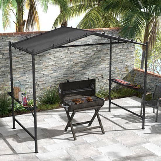 Grilltent – Barbecue Tent – Grill Overkapping – BBQ Schuilplaats – Weerbestendige BBQ Tent Donkergrijs – Ruim Formaat 277x149x230 cm – Waterafstotend Polyester