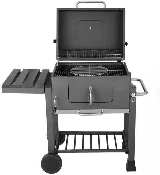 Grillwagen - Houtskoolbarbecues - Voor Zware BBQ’s en Buitenkeuken - Houtskoolwagen XXL met Opener en Uittrekbare Asbak - Zwart, Met Planken en Haken, 116x55.7x100cm