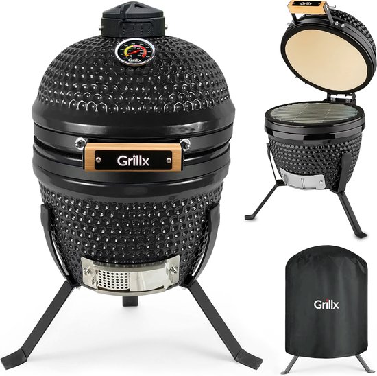 GrillX Kamado BBQ - 13 Inch - Incl. Hoes - Barbecue Egg - Houtskool Barbecue - Zwart - Ø 27cm van Merkloos
