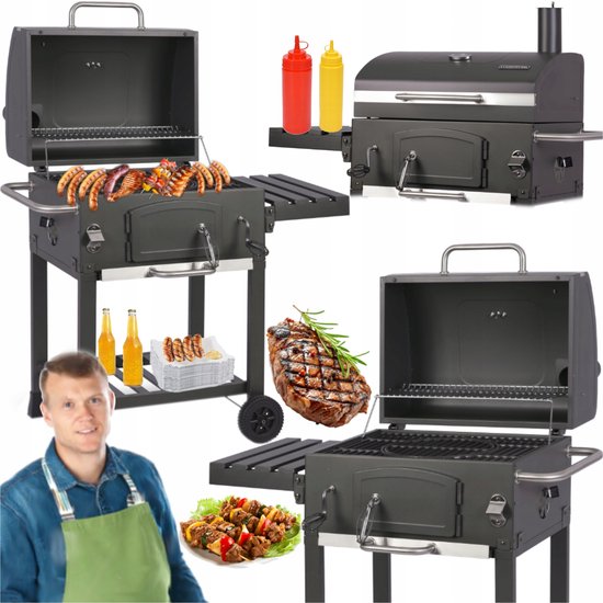 Grote Tuin Houtskoolgrill 57cm Gietijzeren Rooster XL Inclusief Deksel van Merkloos