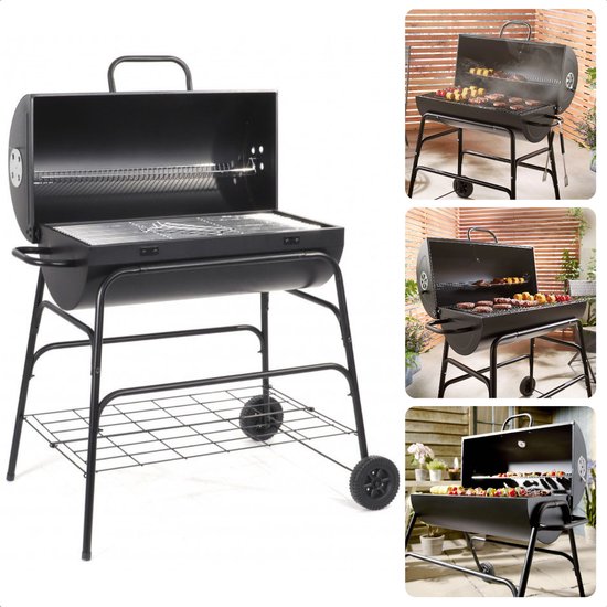 Grote Verrijdbare Cilinder BBQ op Wielen met Verstelbare Ventilatieroosters - Houtskool Barbecue - Houtskoolbarbecue - Cilinder van MAXXgarden
