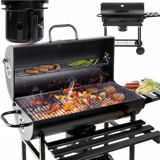 Grote XL Houtskool BBQ Grill met Deksel, Wielen en Thermometer van Merkloos