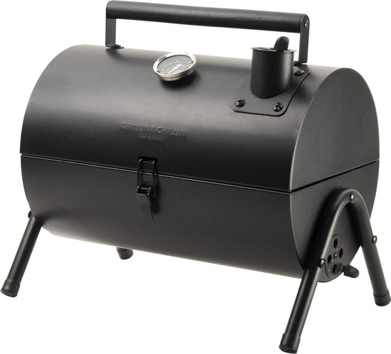 Gusta Barbecue Grill en Smoker - Grilloppervlak (LxB) 22 x 18 cm - Met Thermometer - Zwart van Merkloos
