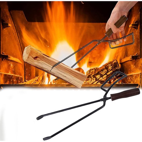 Haardhouttang- 40 cm- zware haardhouttang- haardaccessoires- haardbestek- brandwerende lange haardhouttang voor kampvuren- open haarden van Merkloos