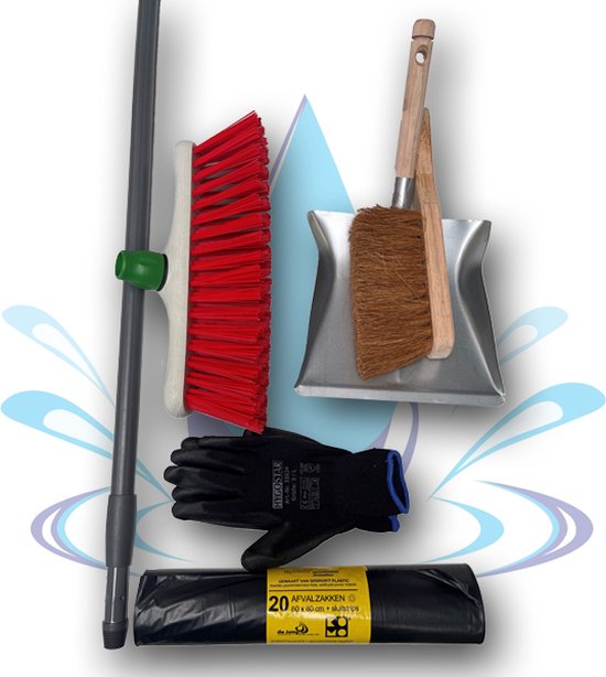 Harde bezem 40cm buiten met telescopische steel | Inclusief KOMO afvalzakken, werkhandschoenen en Kokos stoffer&blik van Orange85
