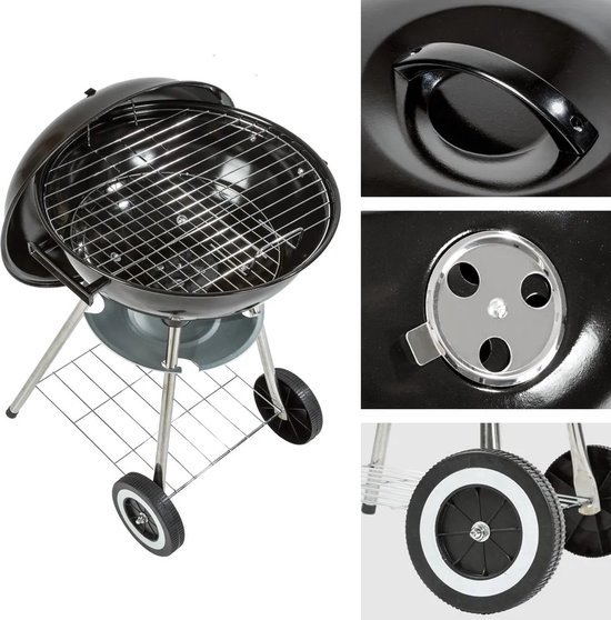 HB BBQ Houtskoolbarbecue - Kogelbarbecue 45 x 60 centimeter - Ronde Barbecue - Barbecue op Wielen - Zwart - Metaal van Merkloos
