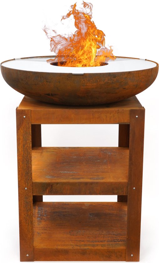 Heat Outdoor Living Bakka - Plancha BBQ Vuurschaal - Multifunctionele Buitenbarbecue met Houtopslag - Ideale Vuurkorf voor Buitenkoken met Vrienden en Familie - 80x80x96 cm van HEAT Outdoor Living