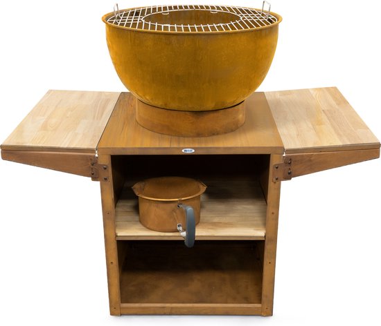 HEAT Outdoor Living Buitenkeuken Kjok Roest - Barbecue met Opslag - Mobiele Buitenkeuken - Barbecue Plancha - Grillen - Staal - Incl. Snijplank - Sfeervolle Avonden met Vrienden en Familie - 122x60x93 cm van HEAT Outdoor Living