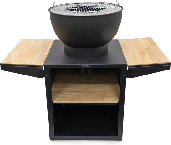 HEAT Outdoor Living Buitenkeuken Kjok Zwart - Barbecue met Opslag - Mobiele Buitenkeuken - Barbecue Plancha - Grillen - Staal - Incl. Snijplank - Sfeervolle Avonden met Vrienden en Familie - 122x60x93 cm van HEAT Outdoor Living