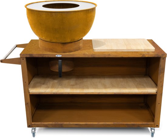 HEAT Outdoor Living Buitenkeuken Trolle Roest - Barbecue met Opslag - Mobiele Buitenkeuken - Barbecue Plancha - Grillen - Staal - Incl. Snijplank - Sfeervolle Avonden met Vrienden en Familie - 117x46x106cm van HEAT Outdoor Living