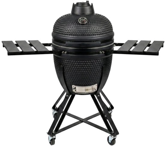 HEAT Premium Kamado Barbecue Fyregg 18 Inch - Keramische BBQ - Zwart - Inclusief Onderstel, Zijtafels & Grillrooster 38 cm - L 103,5 x B 59 x H 105 cm van Merkloos