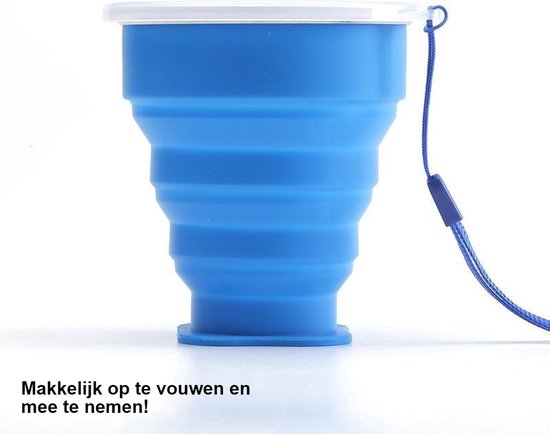 Heble® - Opvouwbare Beker Met Deksel - 200-300ml - Siliconen - Blauw van Heble®