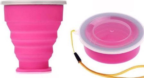 Heble® - Opvouwbare Beker Met Deksel - 200-300ml - Siliconen - Roze van Heble®
