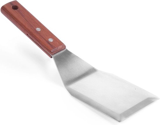 HENDI Hamburger turner – Houten greep – Roestvrij staal – 270x75 mm – Donker hout van Merkloos