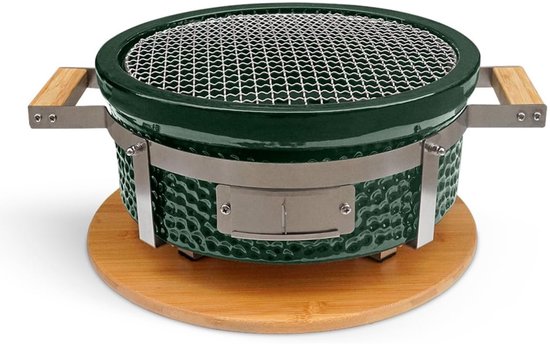 Hibachi Tafel Grill - Ronde Shichirin Tafel BBQ - Japanse Yakitori Grill - Keramisch - Geschikt voor Houtskool - Voor 1 tot 8 personen - ø 30 cm - Donkergroen