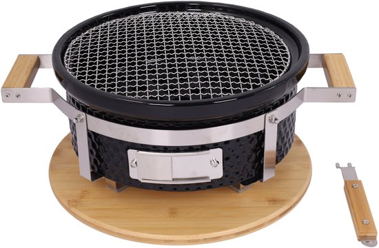 Hibachi Tafel Grill – Ronde Shichirin Tafel BBQ – Japanse Yakitori Grill – Keramisch – Geschikt voor Houtskool – Voor 1 tot 8 personen – ø 30 cm - Zwart van Merkloos