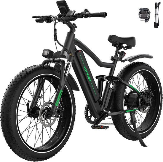 Hitway Elektrische Fiets BK9S - Trendy 26*4.0 Inch Fatbike - Mountain Snow EBike met Afneembare 48V 16Ah Lithium Batterij - City Commuter E-Bike met 250W Motor - 7 Versnellingen - IP54 Waterdicht van Hitway
