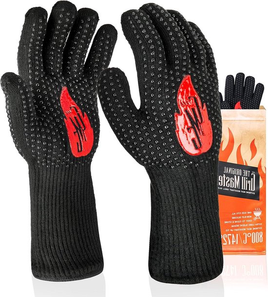 Hitzebeständige Grillhandschuhe bis 800°C - Wasserfest & Feuerfest - Zum Kochen, Grillen, Backen - Waschbar & Wiederverwendbar - Ideales Grillzubehör van HI