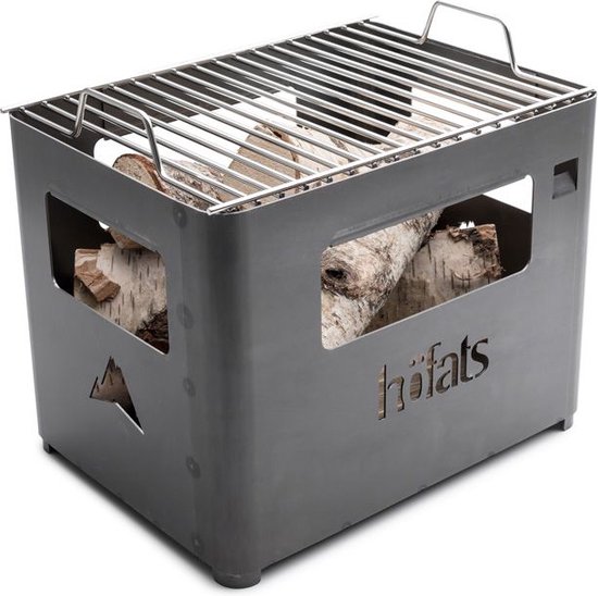 Höfats Beer Box inclusief Grillrooster - 38,5 x 28 x 35cm - Set - Corten Staal - Multifunctioneel - Bierkrat - Vuurkorf - Bijzettafel - Kruk
