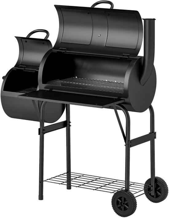 Holzkohlegrill met Deckel en Thermometer – BBQ Smoker met Wielen en Aflegplank – 109 x 60 x 120 cm / 42,9 x 23,6 x 47,2 inch – Zwart van Merkloos